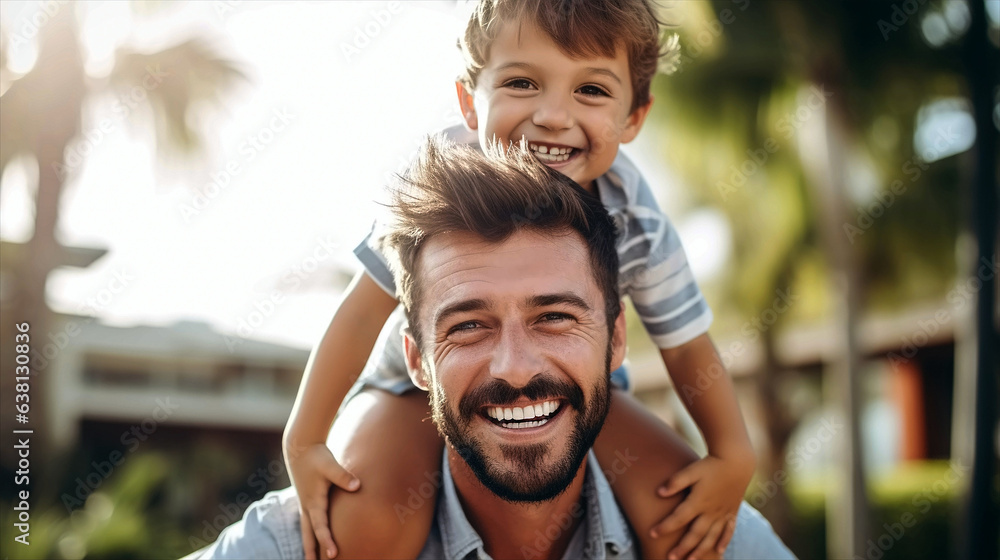 © Danny - father giving his son piggyback rides smiling
