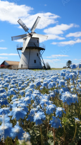  one windmill during spring breeze from field 