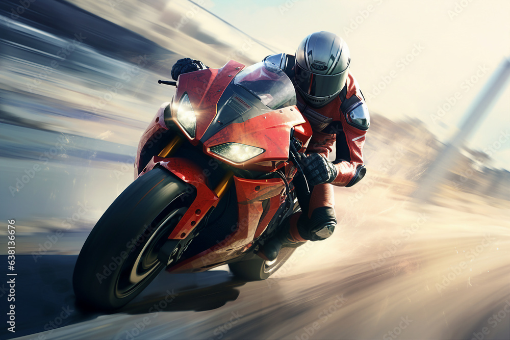 Picture of racing motorcycle with dynamic speed light trails in urban environment made with generative AI Picture of racing motorcycle with dynamic speed light trails in urban environment made with generative AI