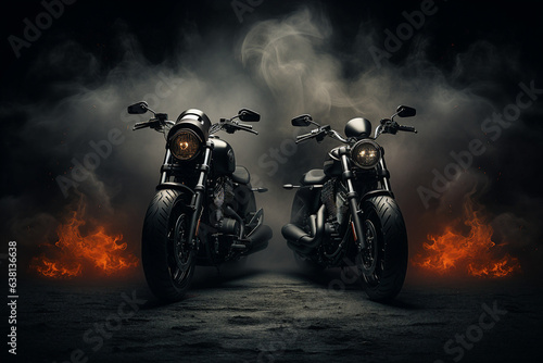 Modern picture of a speed motorcycle on the road isolated on dark background created with generative AI