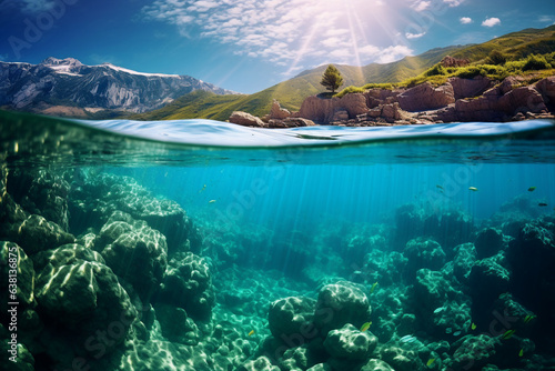 Generative ai collage photo of exotic landscape showing beautiful marine underwater nature