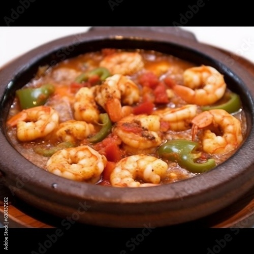 Cooked shrimp dish in ceramic pot