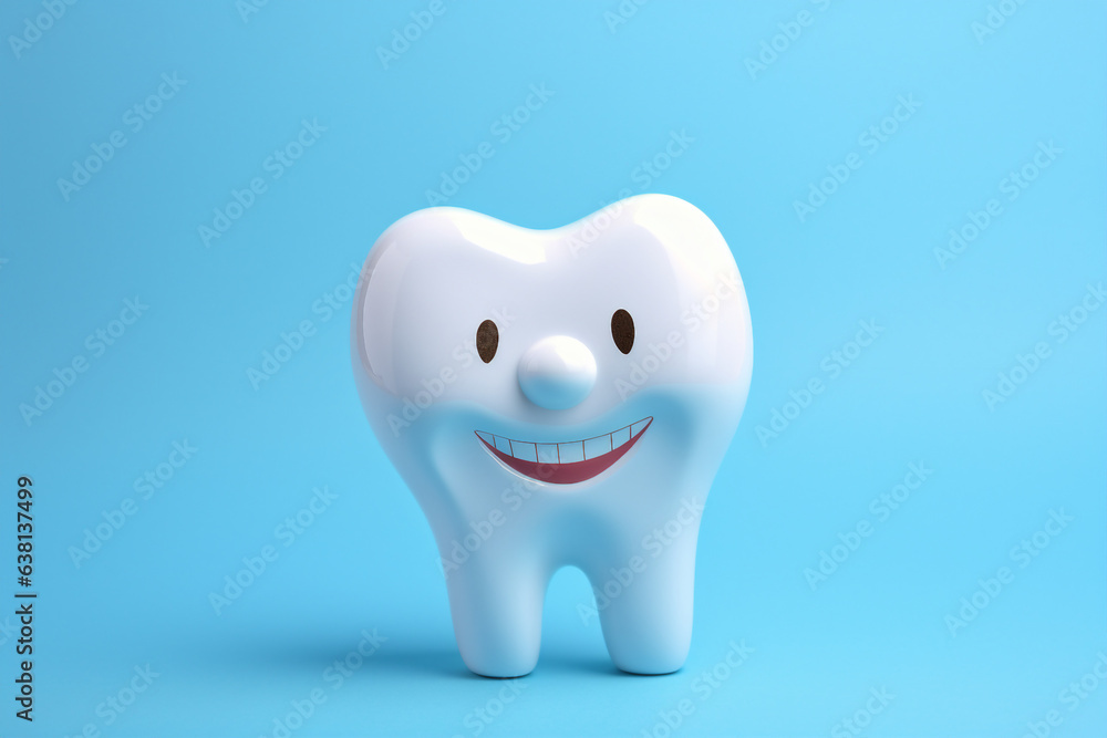 Generative AI bright picture of white cute funny smiling tooth characters with faces isolated on blue turquoise color background Generative AI bright picture of white cute funny smiling tooth characters with faces isolated on blue turquoise color background