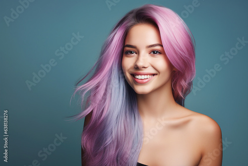 Generative AI portrait of fashion model advertising hair salon showing coloring hairstyle