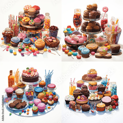 Mountain of cakes and candy dessert