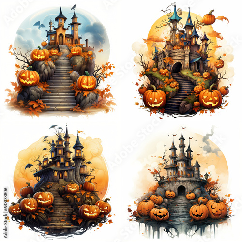 Halloween houses with jack o lanterns 