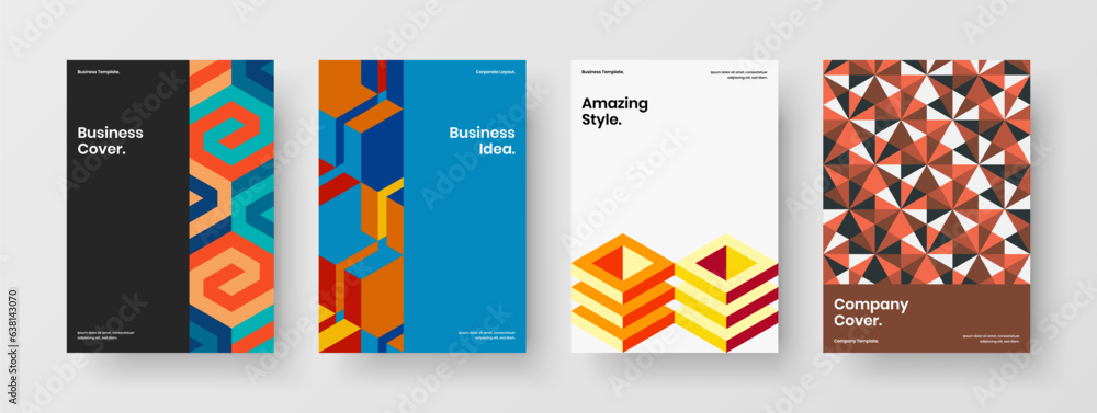 Clean annual report A4 design vector layout bundle. Fresh geometric tiles corporate brochure illustration composition. Clean annual report A4 design vector layout bundle. Fresh geometric tiles corporate brochure illustration composition.