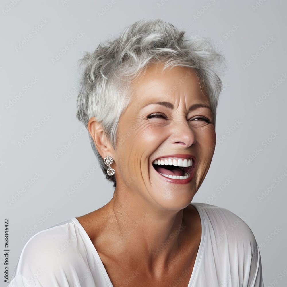portrait of a beautiful elderly senior model woman with short grey hair generative ai portrait of a beautiful elderly senior model woman with short grey hair generative ai