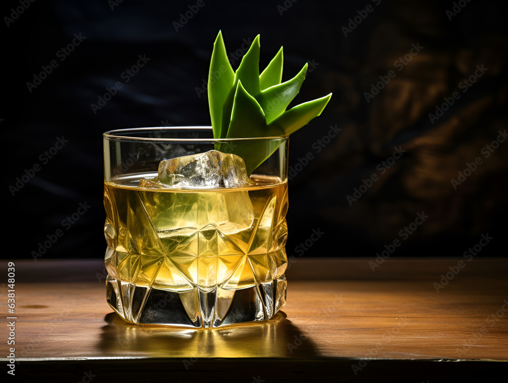 Agave drink. Tequila cocktail made of tequila and agave syrup on dark