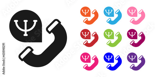 Black Online psychological counseling distance icon isolated on white background. Psychotherapy, psychological help, psychiatrist online consulting. Set icons colorful. Vector