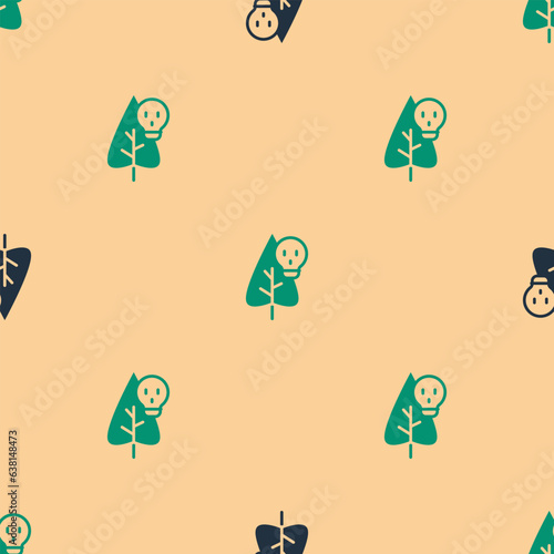 Green and black Poison flower icon isolated seamless pattern on beige background. Vector