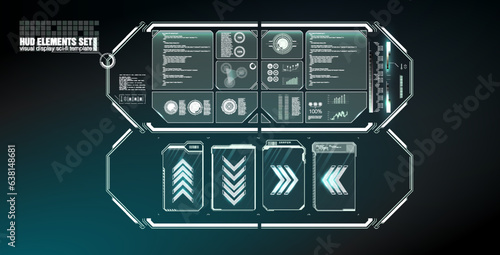 Futuristic Vector HUD Interface Screen Design. Digital callouts titles. HUD UI GUI futuristic user interface screen elements set. High tech screen for video game. Sci-fi concept design.