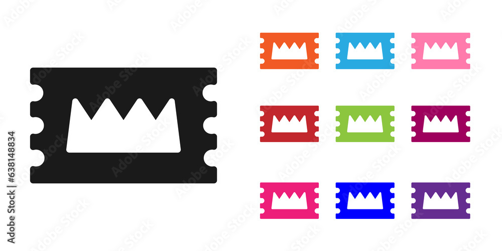 Black Concert ticket icon isolated on white background. Concert, party or festival ticket. Set icons colorful. Vector