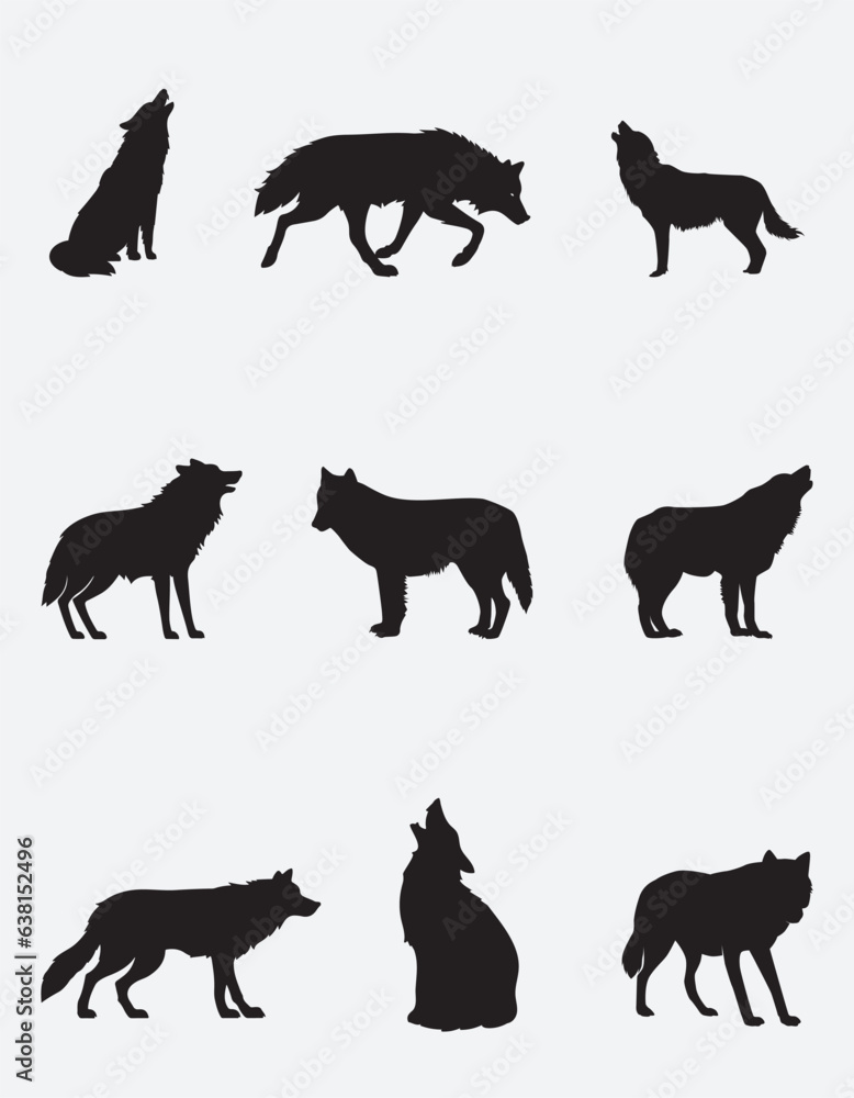 Vector Collection of wolf Silhouettes