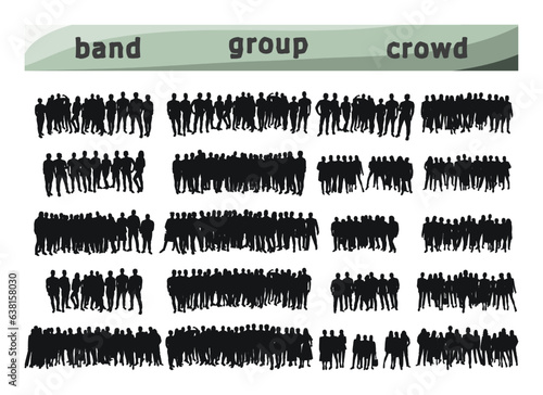 Image of crowd silhouette, group of people. Team, band, company, throng, mob