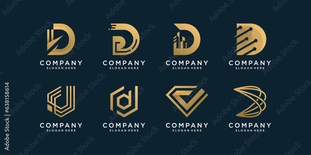 Set of D logo collection with golden abstract style Premium Vector