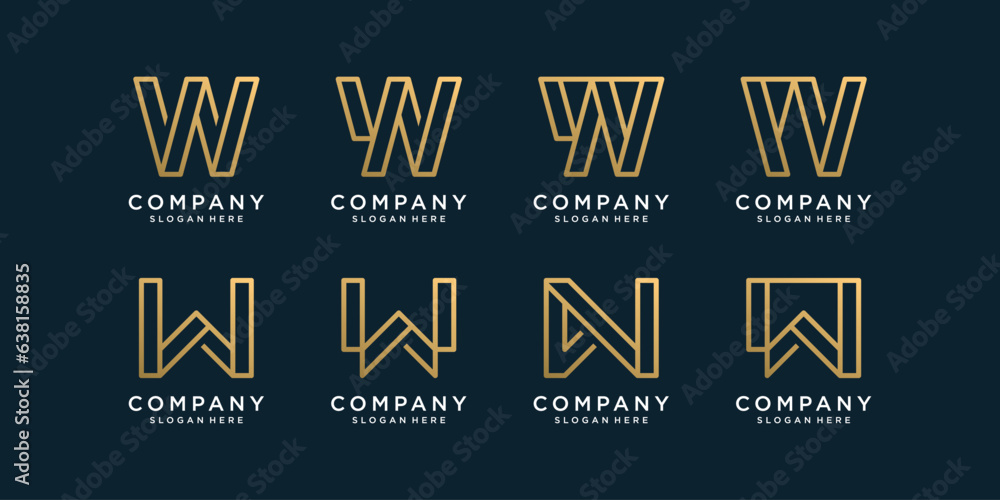 Set of letter W logo collection with golden line art style Premium Vector Set of letter W logo collection with golden line art style Premium Vector