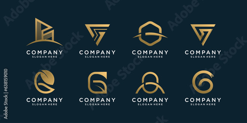 Set of logo collection with initial G, company, construction, nature, bridge, technology, Premium Vector