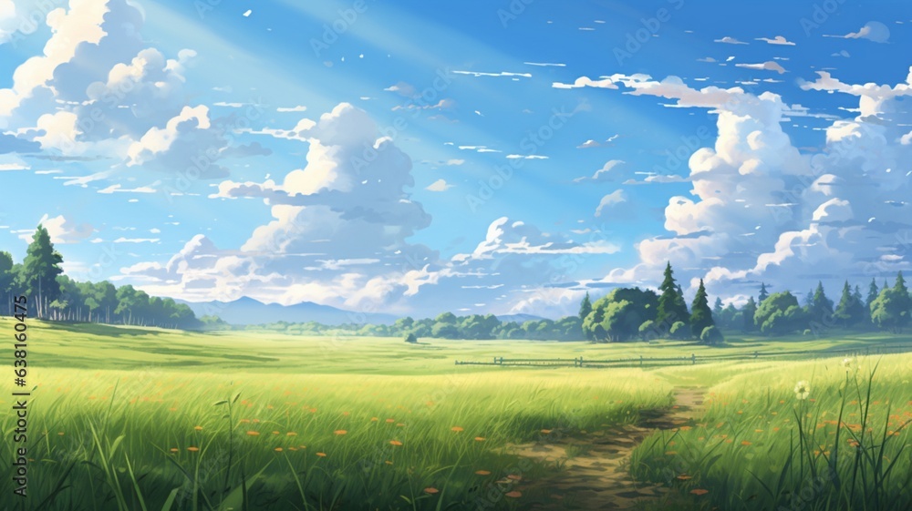 Beautiful anime style field clear sky sunny painting image AI generated art Beautiful anime style field clear sky sunny painting image AI generated art