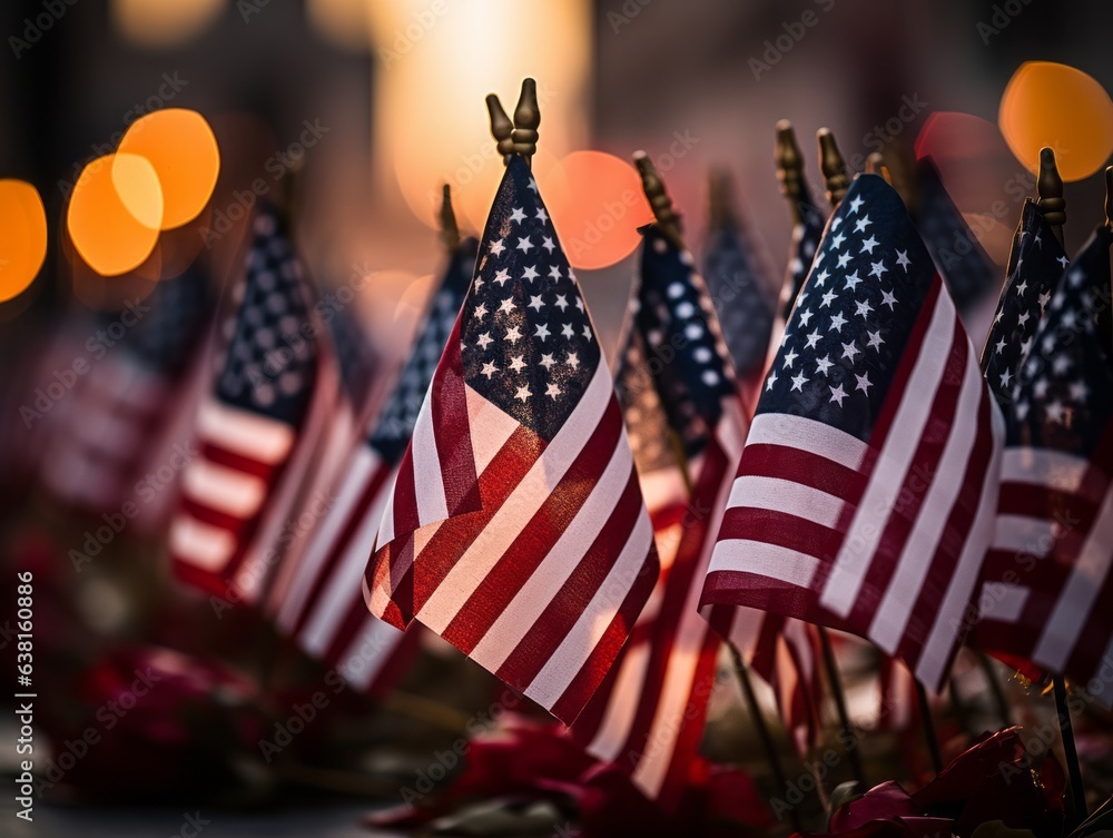 United States flags unfurling, a tribute to those who served and sacrificed