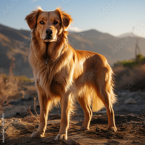  golden retriever dog, standing, film photography, photorealistic, by the sea, portrait photography, beautiful, sunlight, smooth light