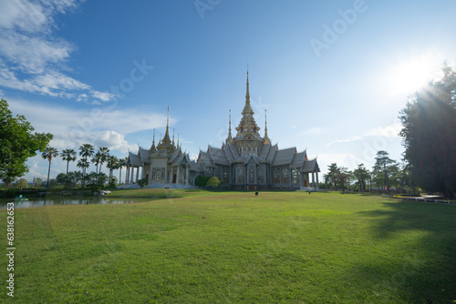 Wat Luang Phor Toh temple pagoda is a buddhist temple in Nakhon Ratchasima or Korat, an urban city town, Thailand. Thai architecture landscape background. Tourist attraction landmark.