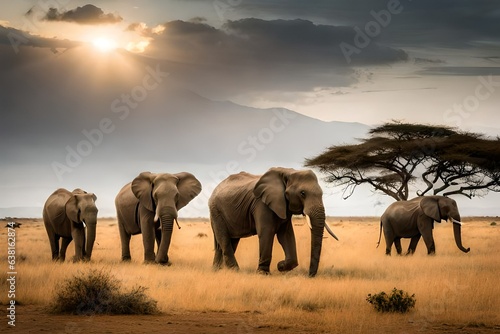 herd of elephants at sunset © zaroosh