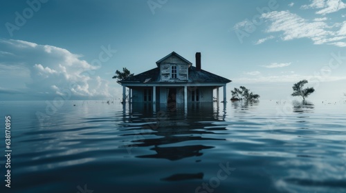 house submerged in floodwater, a stark reminder of climate change impacts generative ai