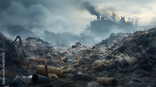 landfill overflowing with waste, an example of land pollution generative ai photo