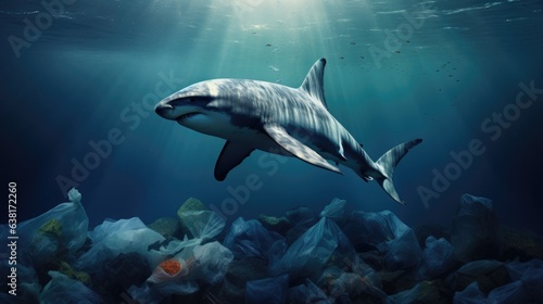 dolphin with a plastic bag  a powerful illustration of marine pollution generative ai