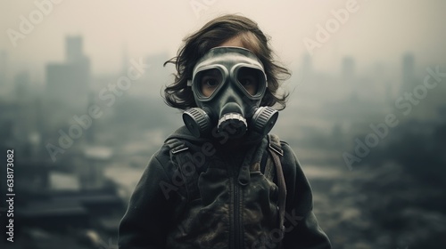 child wearing a mask due to poor air quality generative ai