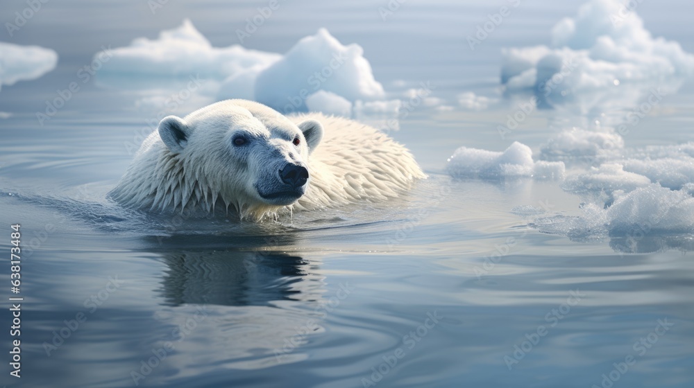 polar bear on melting ice, a symbol of climate change generative ai