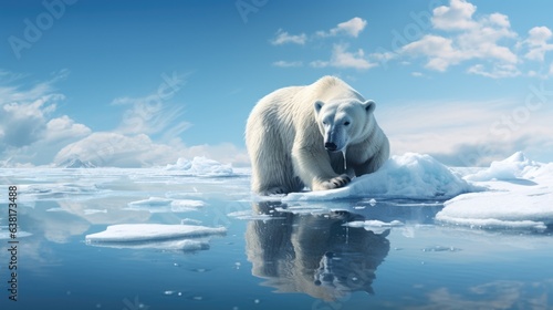 polar bear on melting ice  a symbol of climate change generative ai