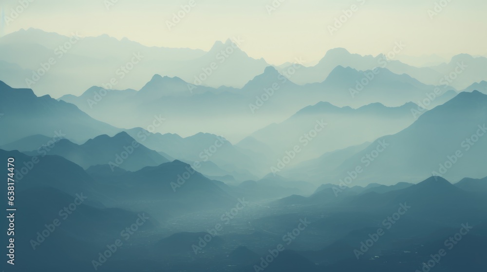 Obraz premium mountain range obscured by haze, showcasing the effects of air pollution generative ai