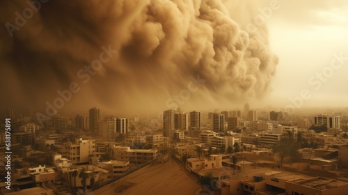 city engulfed in a dust storm  signifying the problem of soil pollution generative ai