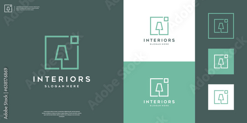 Minimalist furniture interior logo design, elegant lamp vector illustration