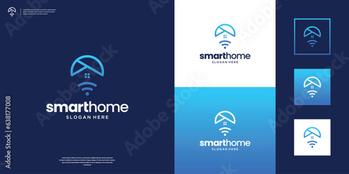 Minimalist Smart Home logo design. Lamp and signal control vector illustration