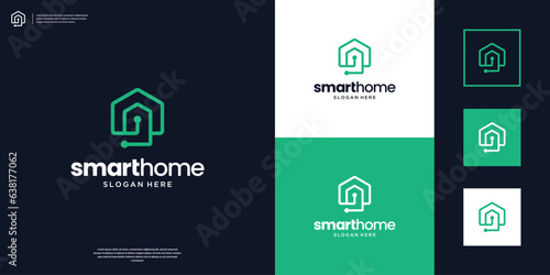 Smart House Logo design with line art style