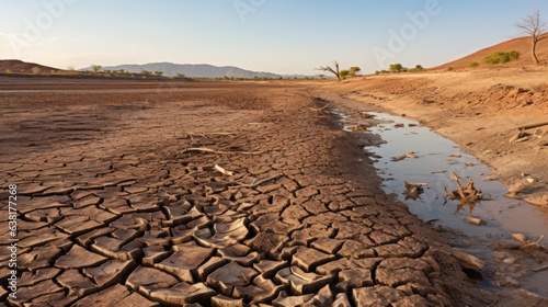parched riverbed due to excessive water extraction, a manifestation of water scarcity and pollution generative ai