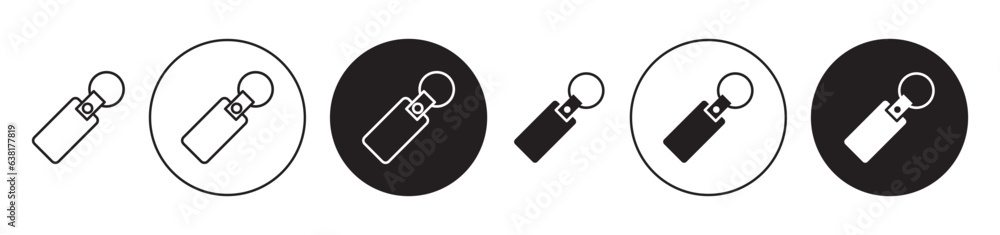Key chain vector icon set. rent key with keychain symbol in black color. - obrazy, fototapety, plakaty 