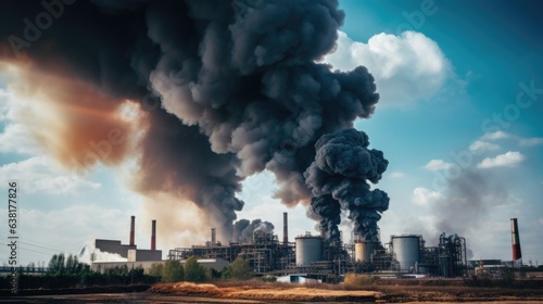 factory billowing smoke into a cloudless sky, illustrating the issue of air pollution generative ai