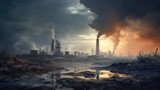smog surrounding industrial facilities, portraying air pollution generative ai