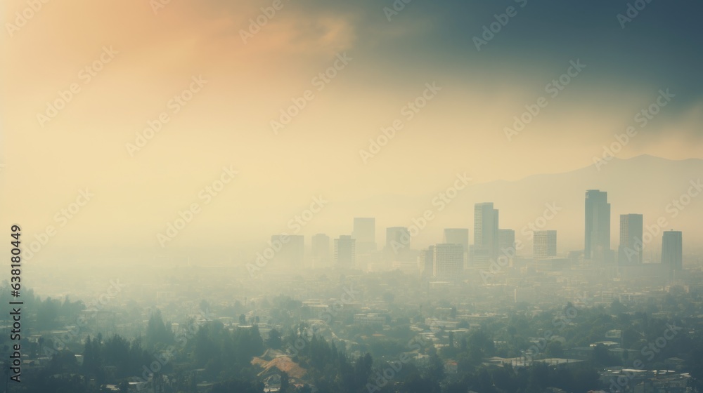 Fototapeta premium city shrouded in haze, indicating severe air pollution generative ai