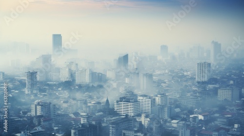 city shrouded in haze, indicating severe air pollution generative ai