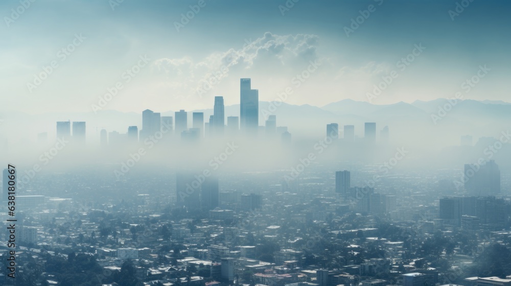 cityscape with a dense layer of smog, indicating severe air pollution generative ai cityscape with a dense layer of smog, indicating severe air pollution generative ai
