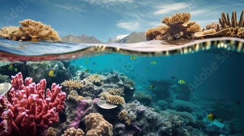coral reefs affected and losing color due to water pollution generative ai © Kelly