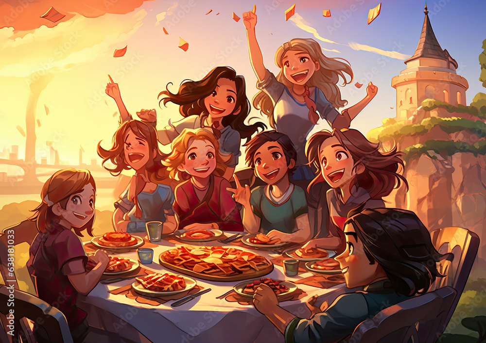 Obraz premium People enjoying a delicious pizza feast together at a table