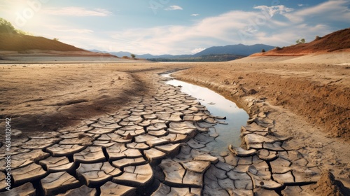dried-up riverbed, showcasing the effects of climate change on water resources generative ai