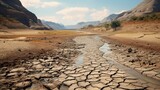 dried-up riverbed, showcasing the effects of climate change on water resources generative ai