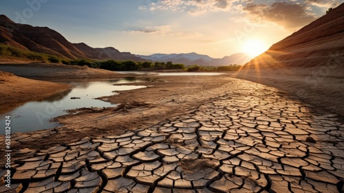 dried-up riverbed, showcasing the effects of climate change on water resources generative ai